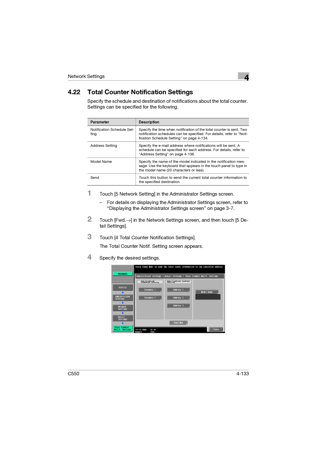 Konica Minolta C550 manual Total Counter Notification Settings 