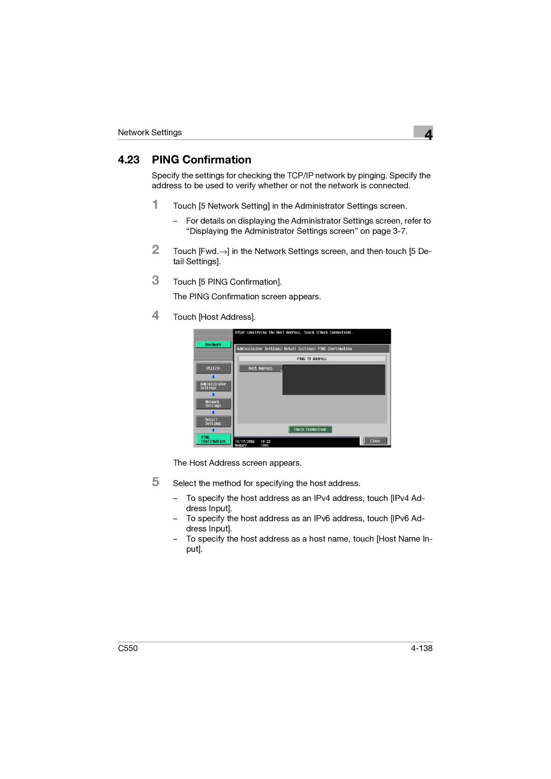 Konica Minolta C550 manual Ping Confirmation 