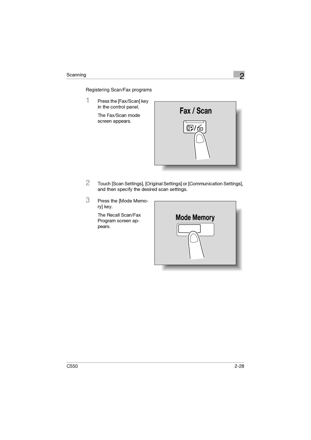 Konica Minolta C550 manual Registering Scan/Fax programs 