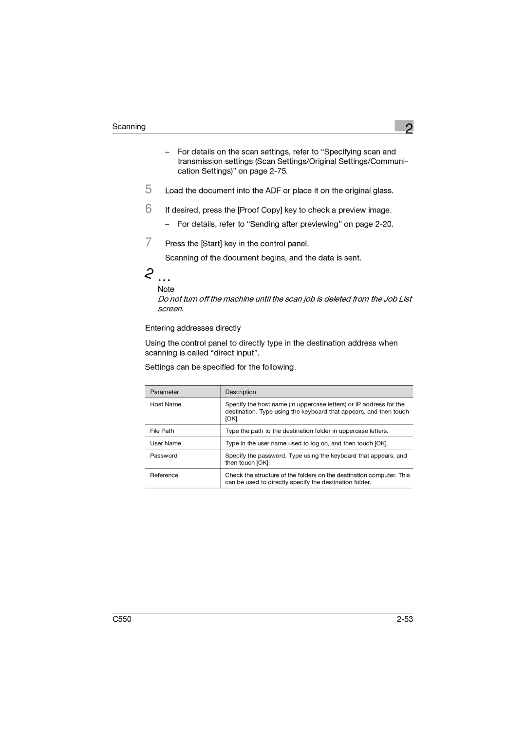 Konica Minolta C550 manual Can be used to directly specify the destination folder 