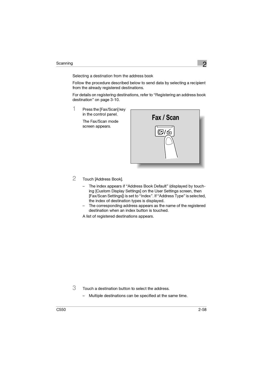 Konica Minolta C550 manual Selecting a destination from the address book 