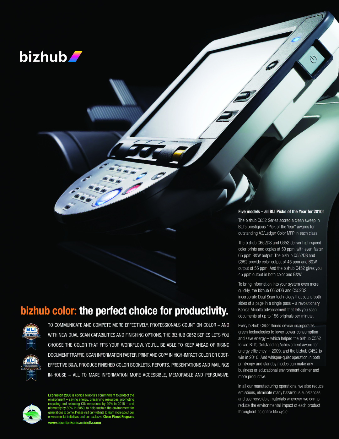 Konica Minolta C552DS manual Bizhub color the perfect choice for productivity, Five models all BLI Picks of the Year for 