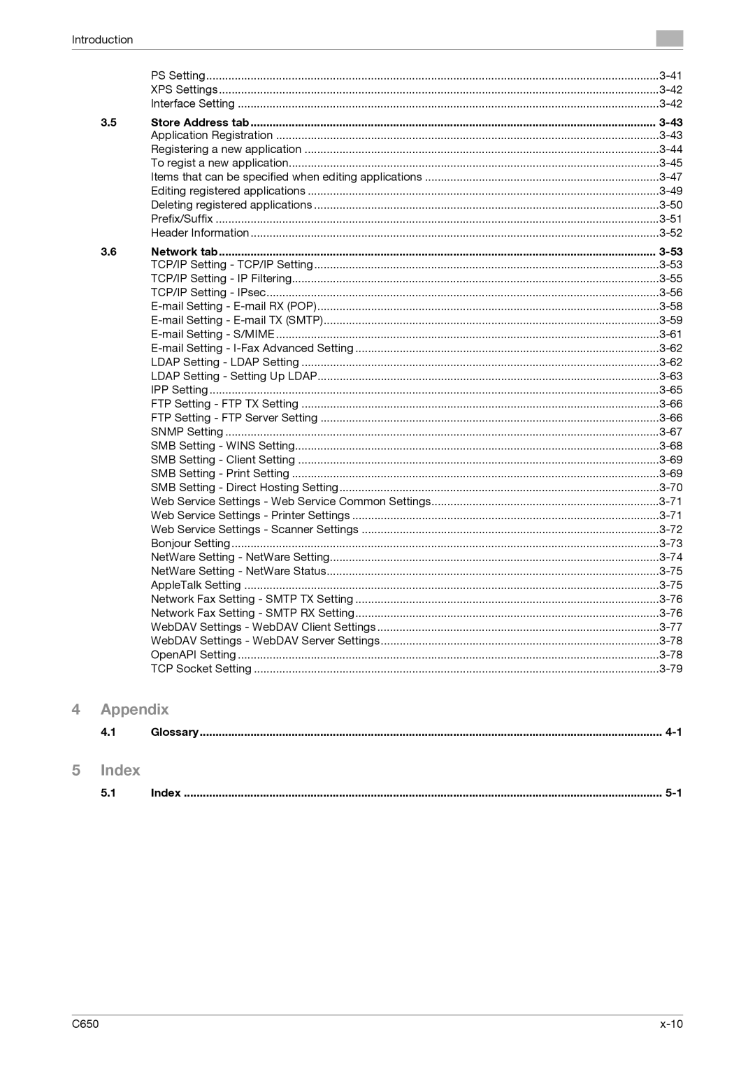 Konica Minolta C650 manual Appendix, Index 