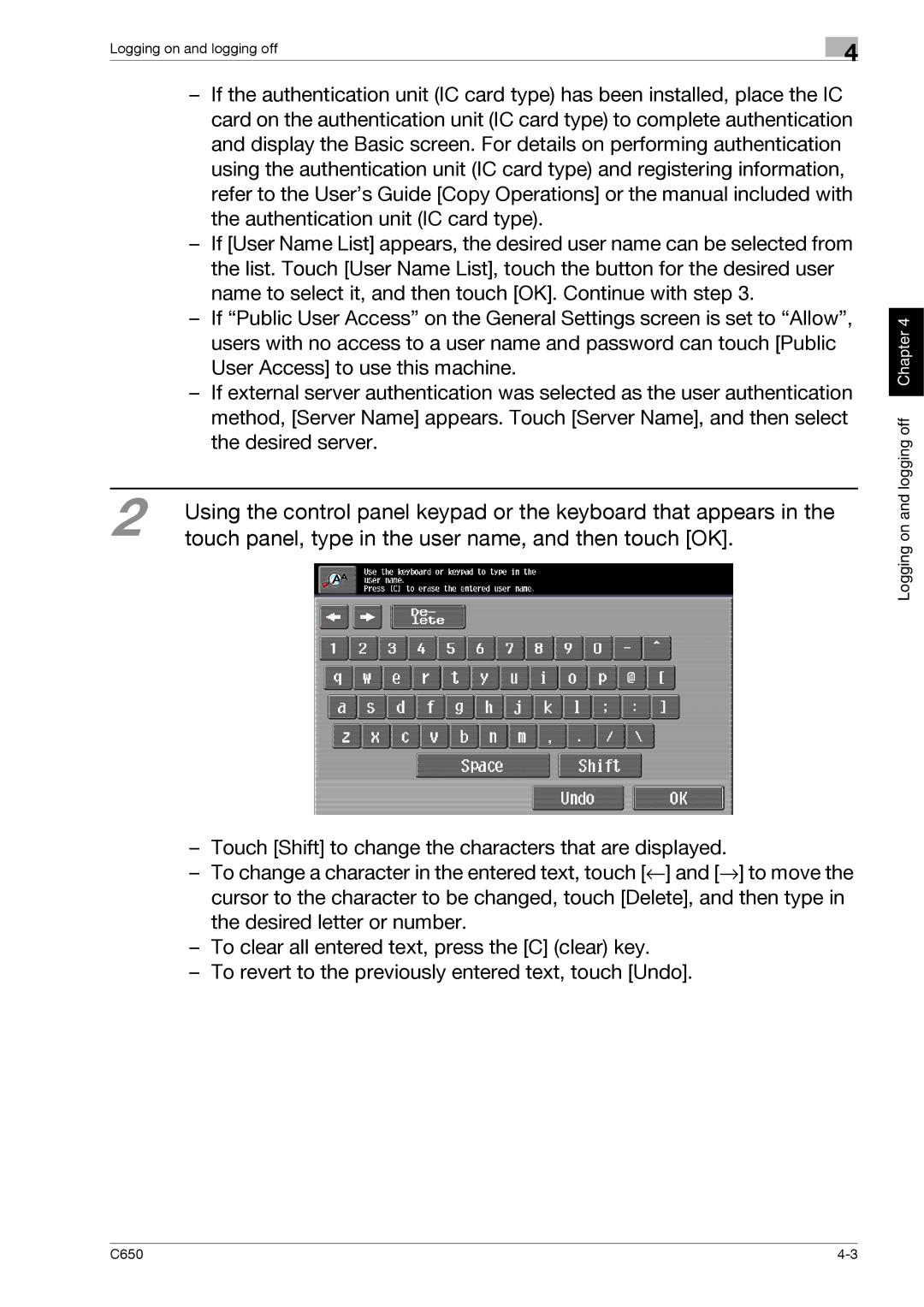 Konica Minolta C650 manual Using the control panel keypad or the keyboard that appears 