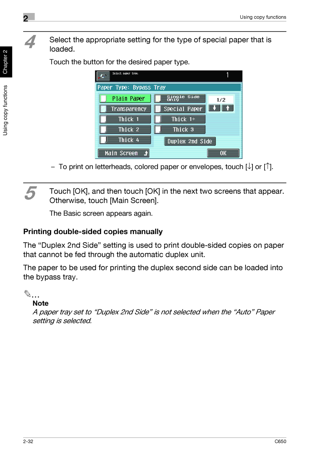 Konica Minolta C650 Loaded, Printing double-sided copies manually 