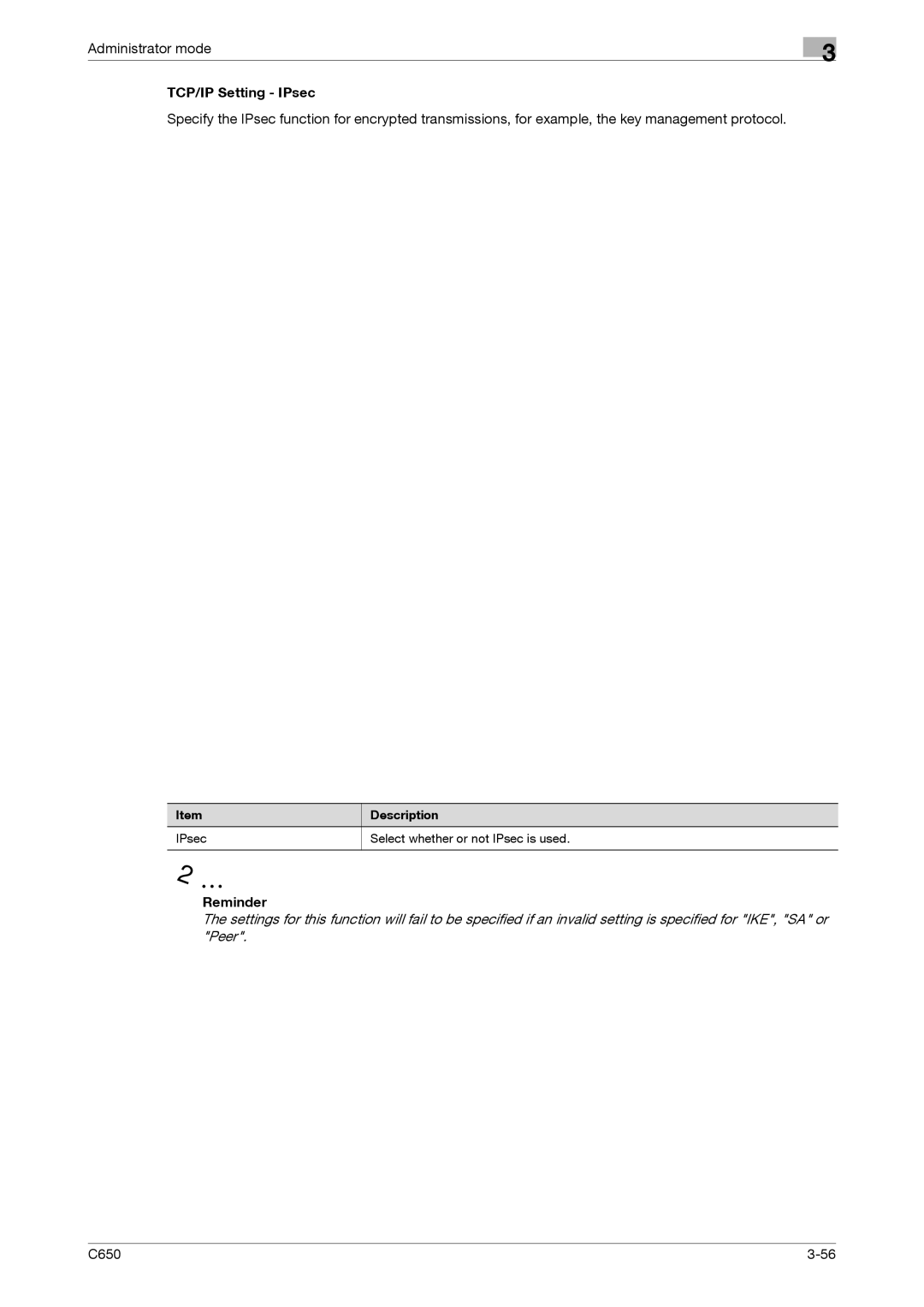 Konica Minolta C650 manual TCP/IP Setting IPsec 