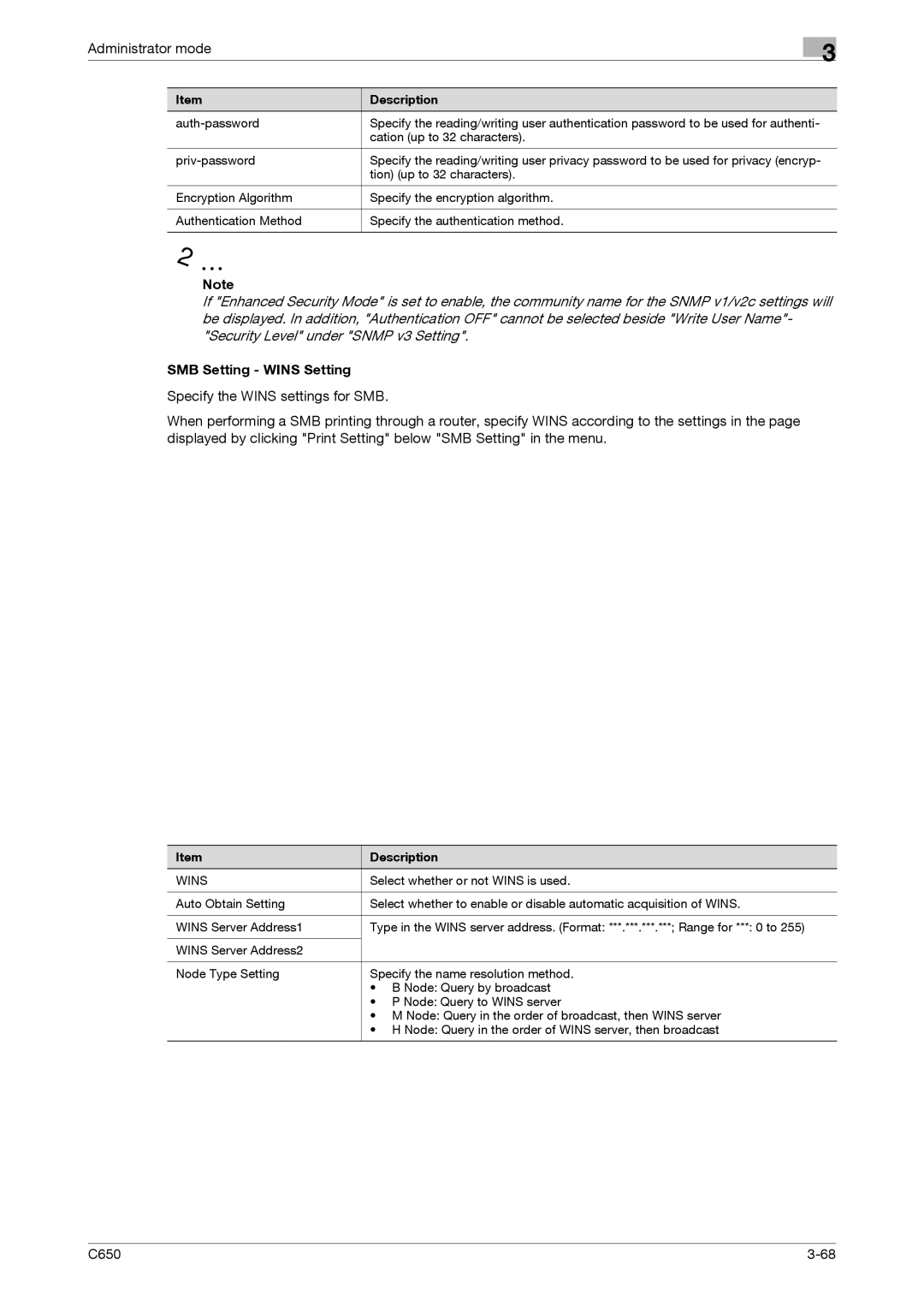 Konica Minolta C650 manual SMB Setting Wins Setting 