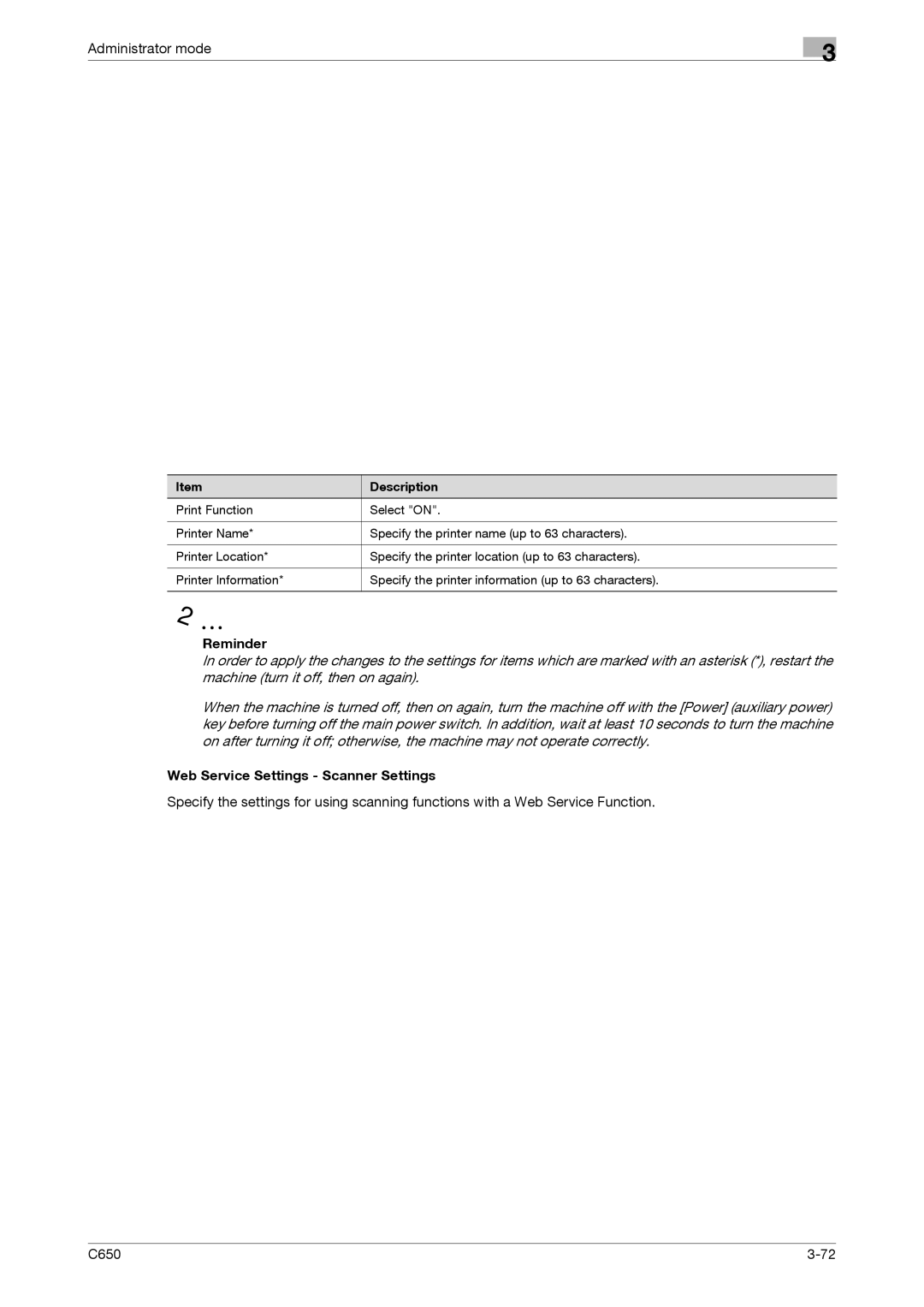 Konica Minolta C650 manual Web Service Settings Scanner Settings 