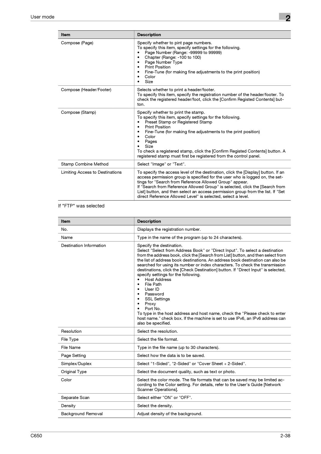 Konica Minolta C650 manual If FTP was selected 