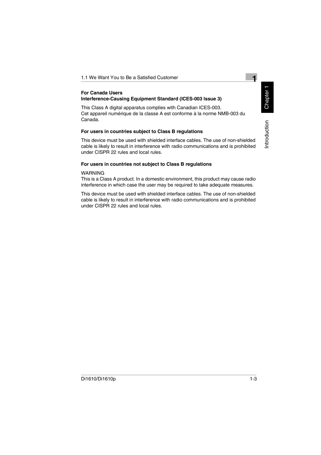 Konica Minolta Di1610p user manual For users in countries subject to Class B regulations 