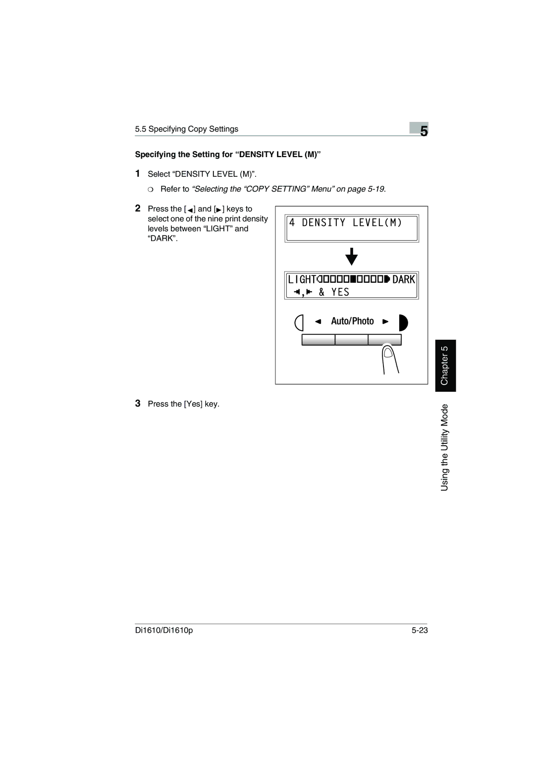 Konica Minolta Di1610p user manual Specifying the Setting for Density Level M 