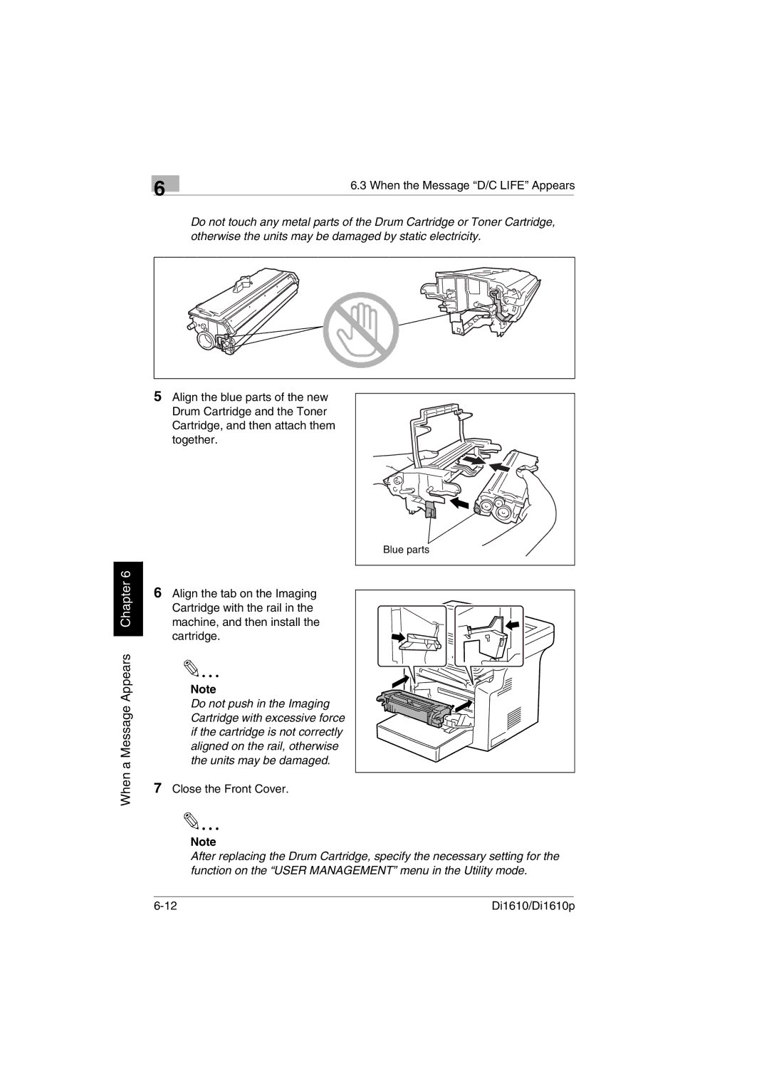 Konica Minolta Di1610p user manual When the Message D/C Life Appears 