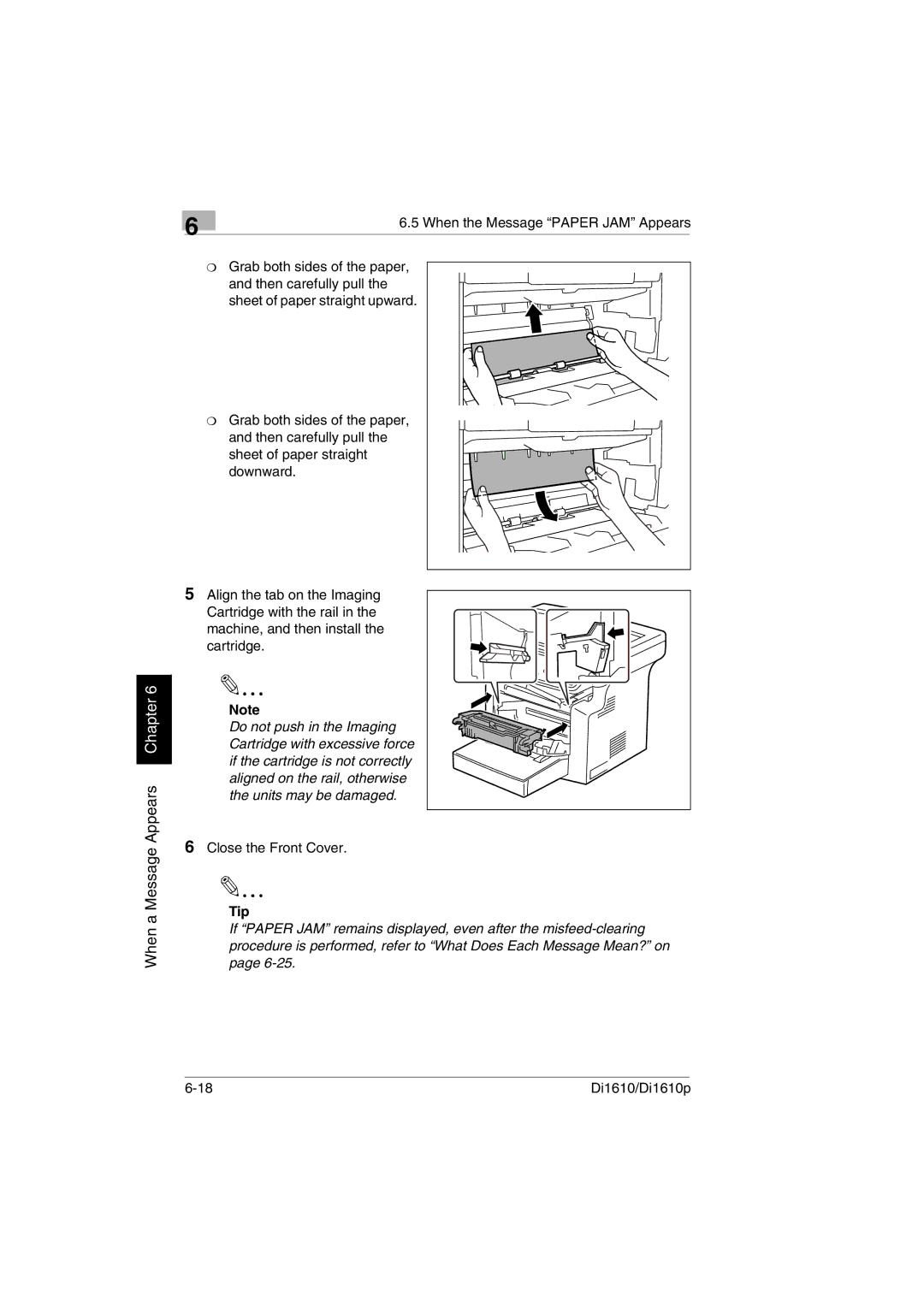 Konica Minolta Di1610p user manual Grab both sides of the paper 