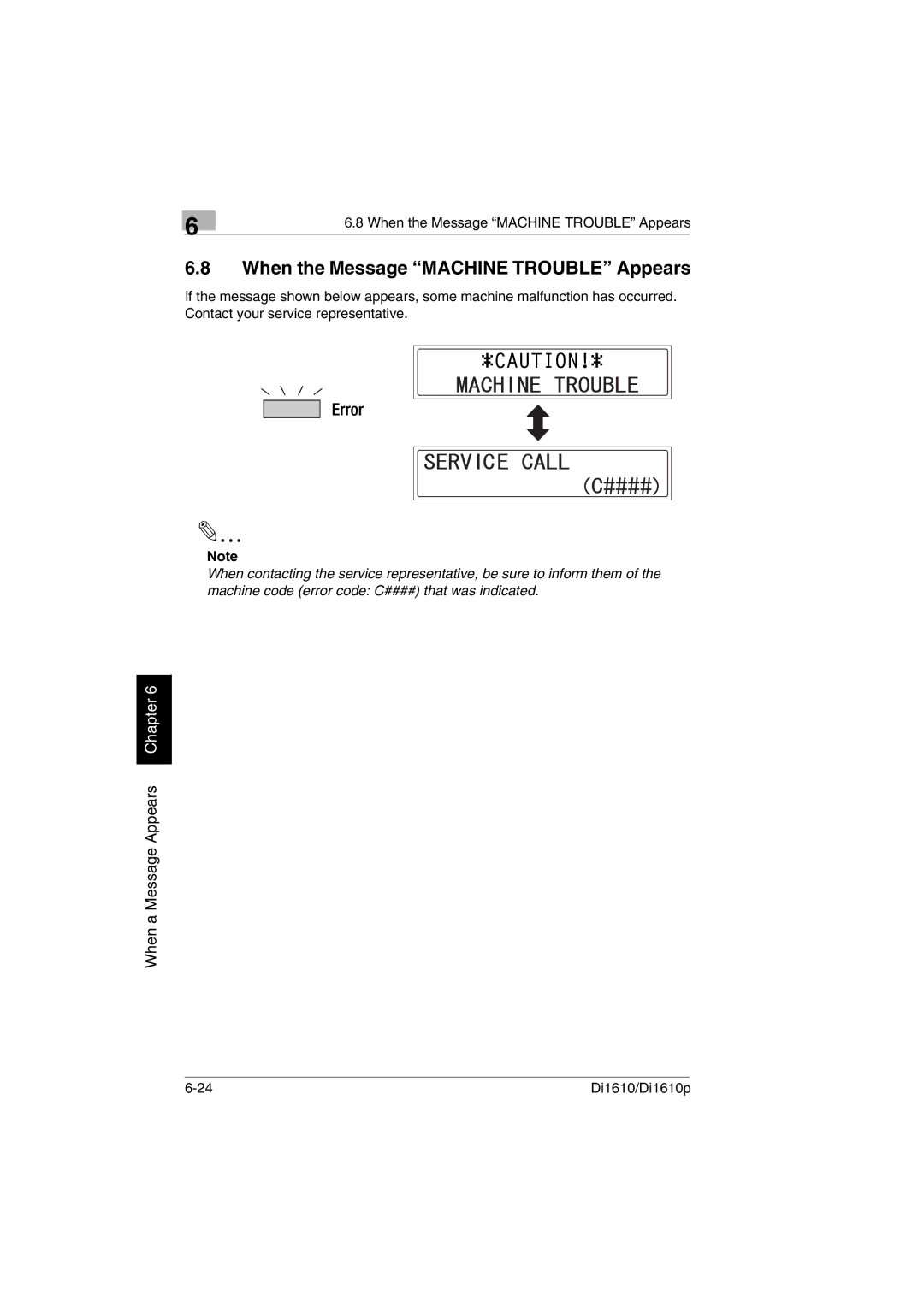 Konica Minolta Di1610p user manual When the Message Machine Trouble Appears 