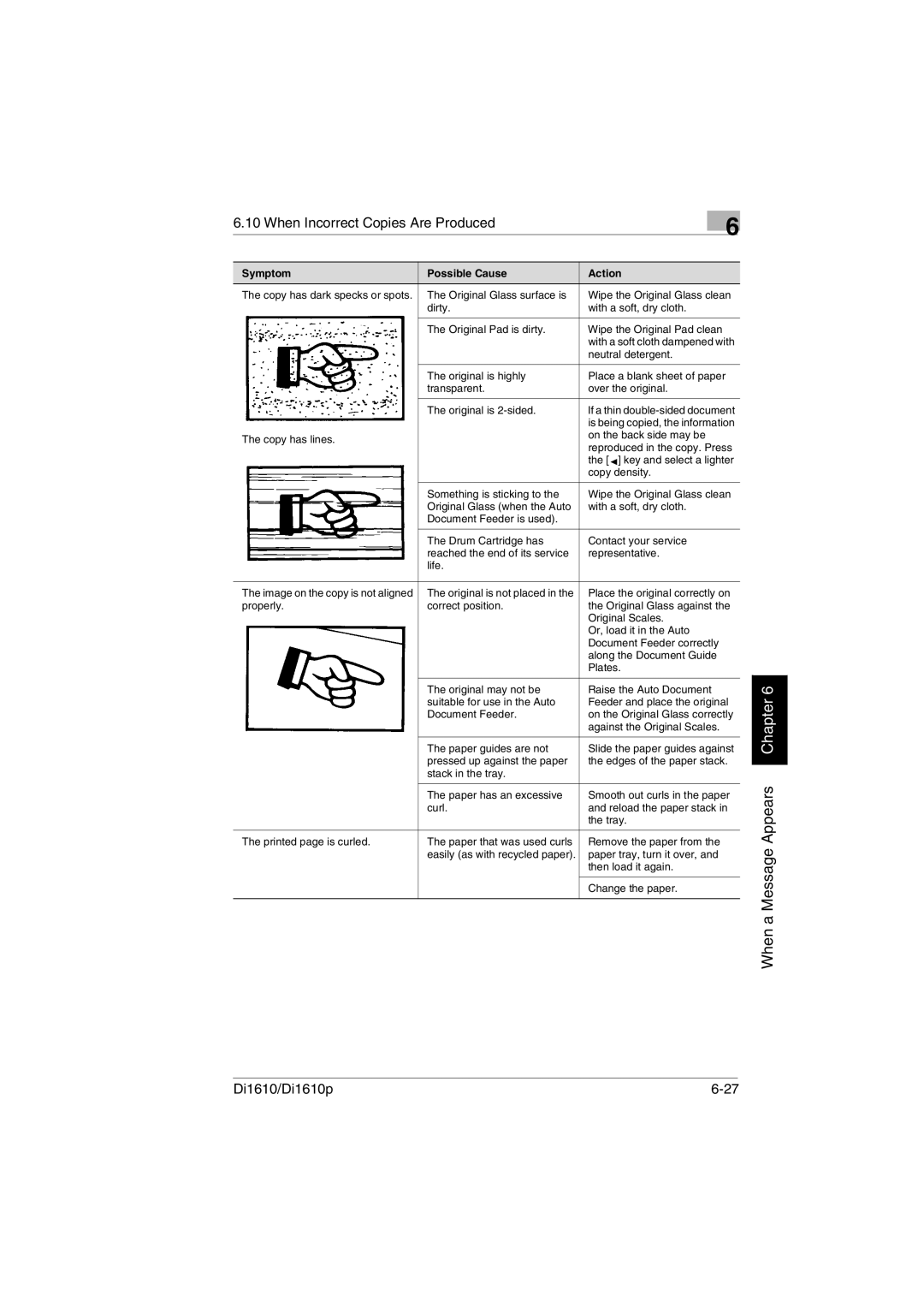 Konica Minolta Di1610p user manual When Incorrect Copies Are Produced 