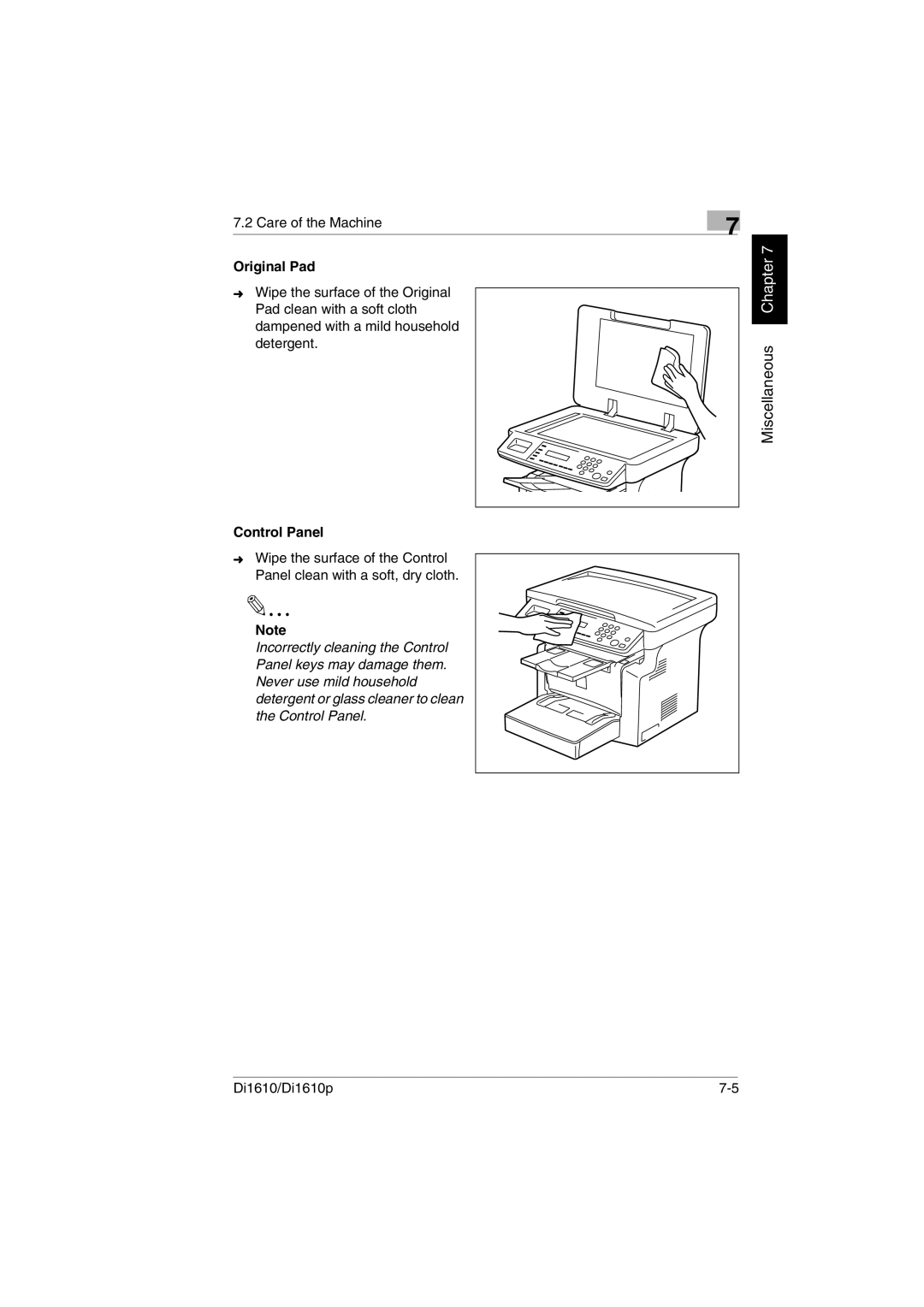 Konica Minolta Di1610p user manual Care of the Machine 