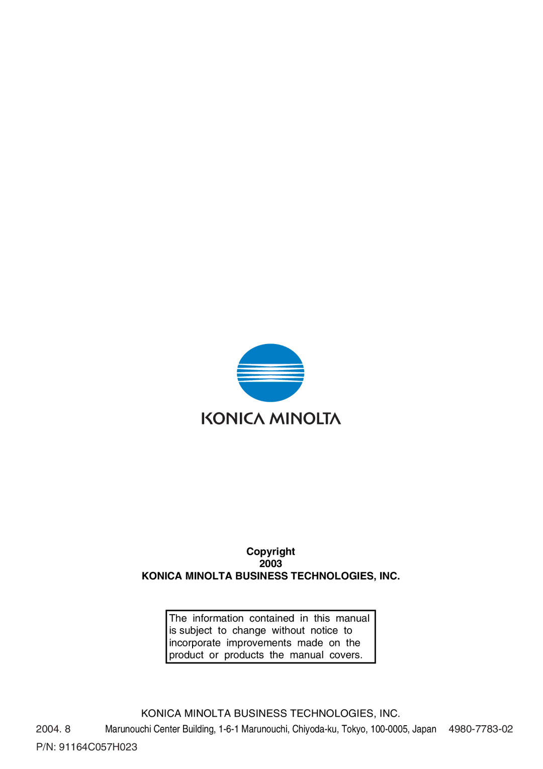 Konica Minolta Di1610p user manual Konica Minolta Business TECHNOLOGIES, INC 