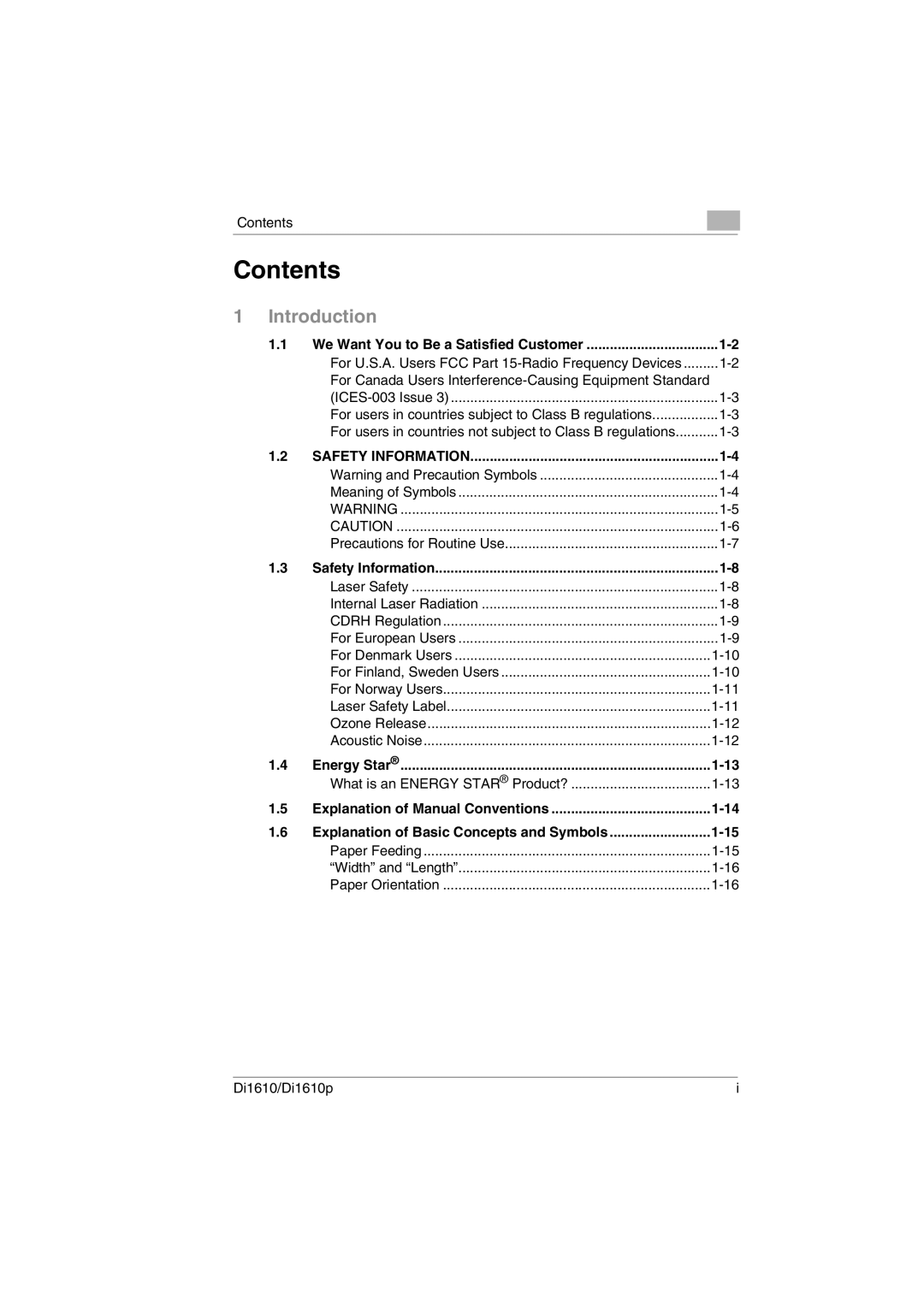 Konica Minolta Di1610p user manual Contents 