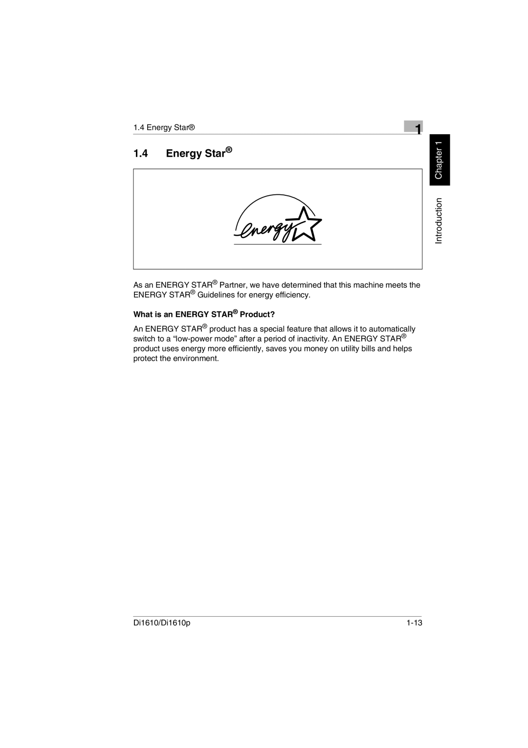 Konica Minolta Di1610p user manual What is an Energy Star Product? 