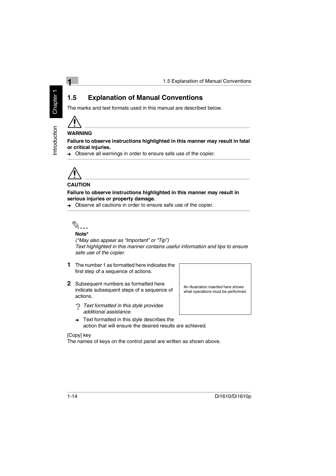 Konica Minolta Di1610p user manual Explanation of Manual Conventions 