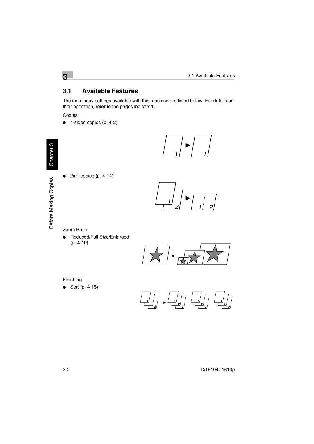 Konica Minolta Di1610p user manual Available Features 