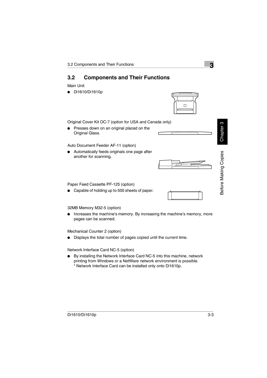 Konica Minolta Di1610p user manual Components and Their Functions 