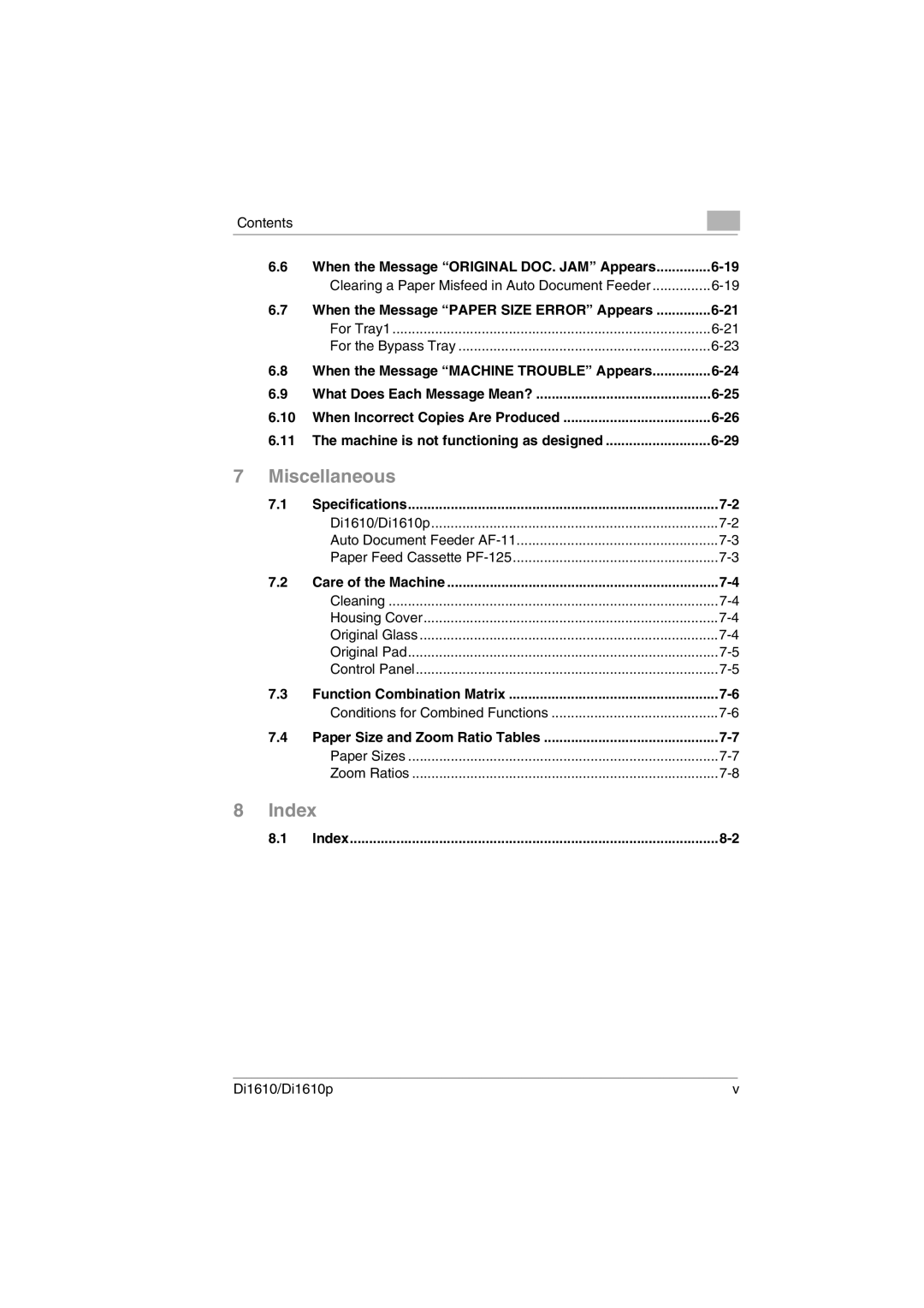 Konica Minolta Di1610p user manual When the Message Original DOC. JAM Appears, Index 