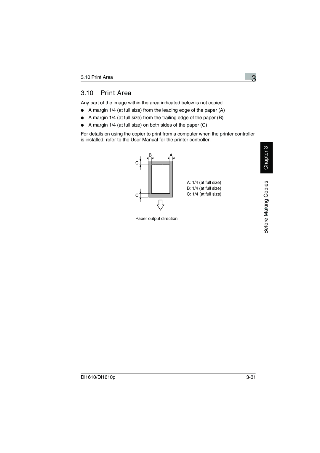 Konica Minolta Di1610p user manual Print Area 