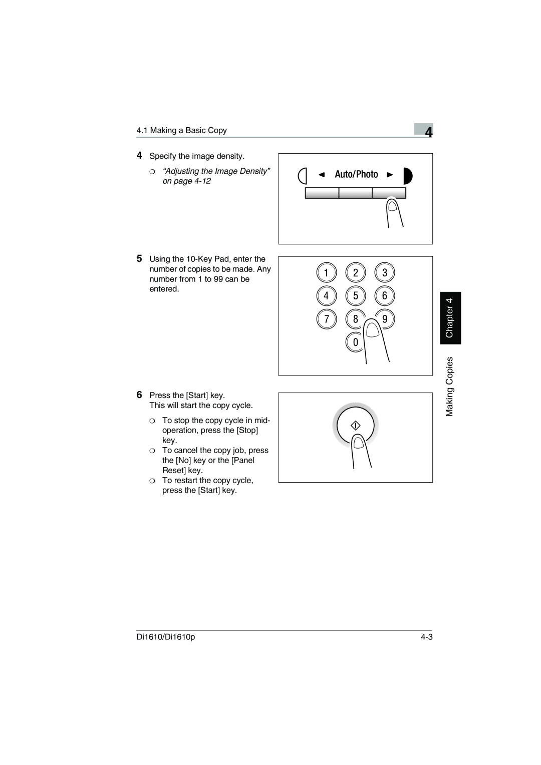 Konica Minolta Di1610p user manual Adjusting the Image Density on 