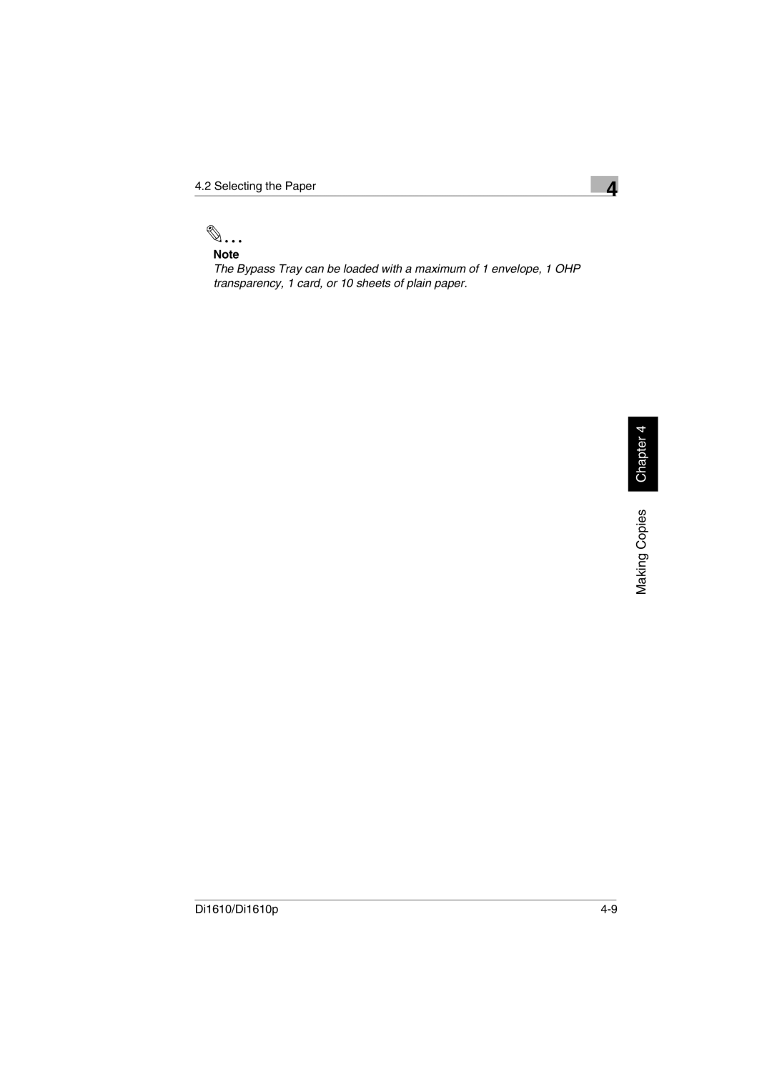 Konica Minolta Di1610p user manual Selecting the Paper 