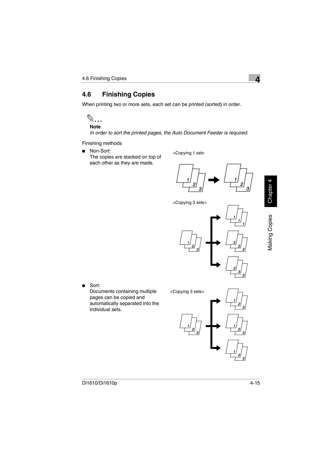 Konica Minolta Di1610p user manual Finishing Copies 