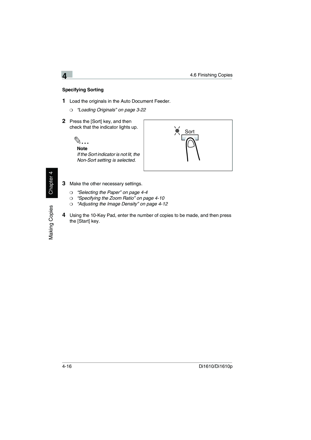 Konica Minolta Di1610p user manual Specifying Sorting 