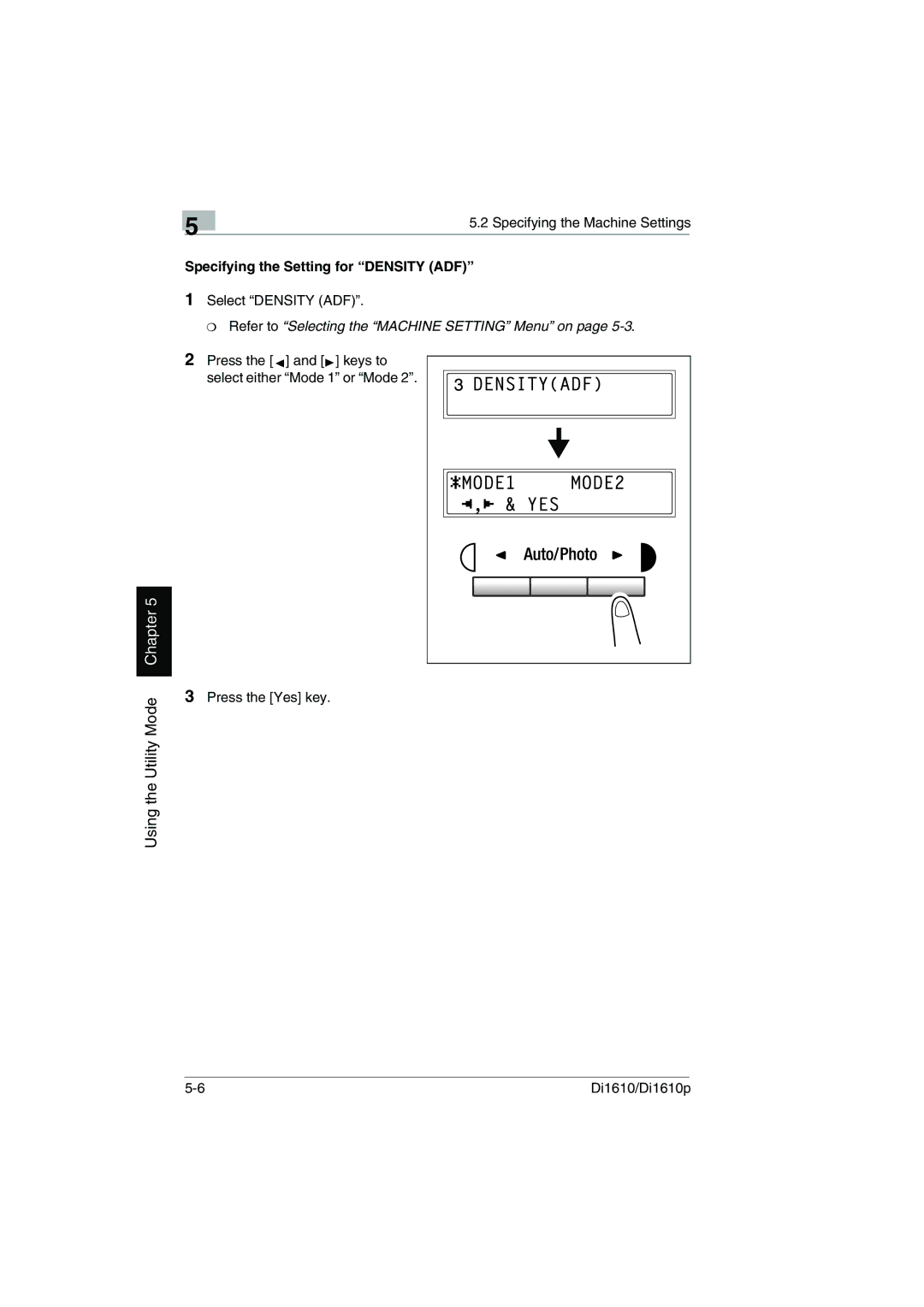 Konica Minolta Di1610p user manual Specifying the Setting for Density ADF 