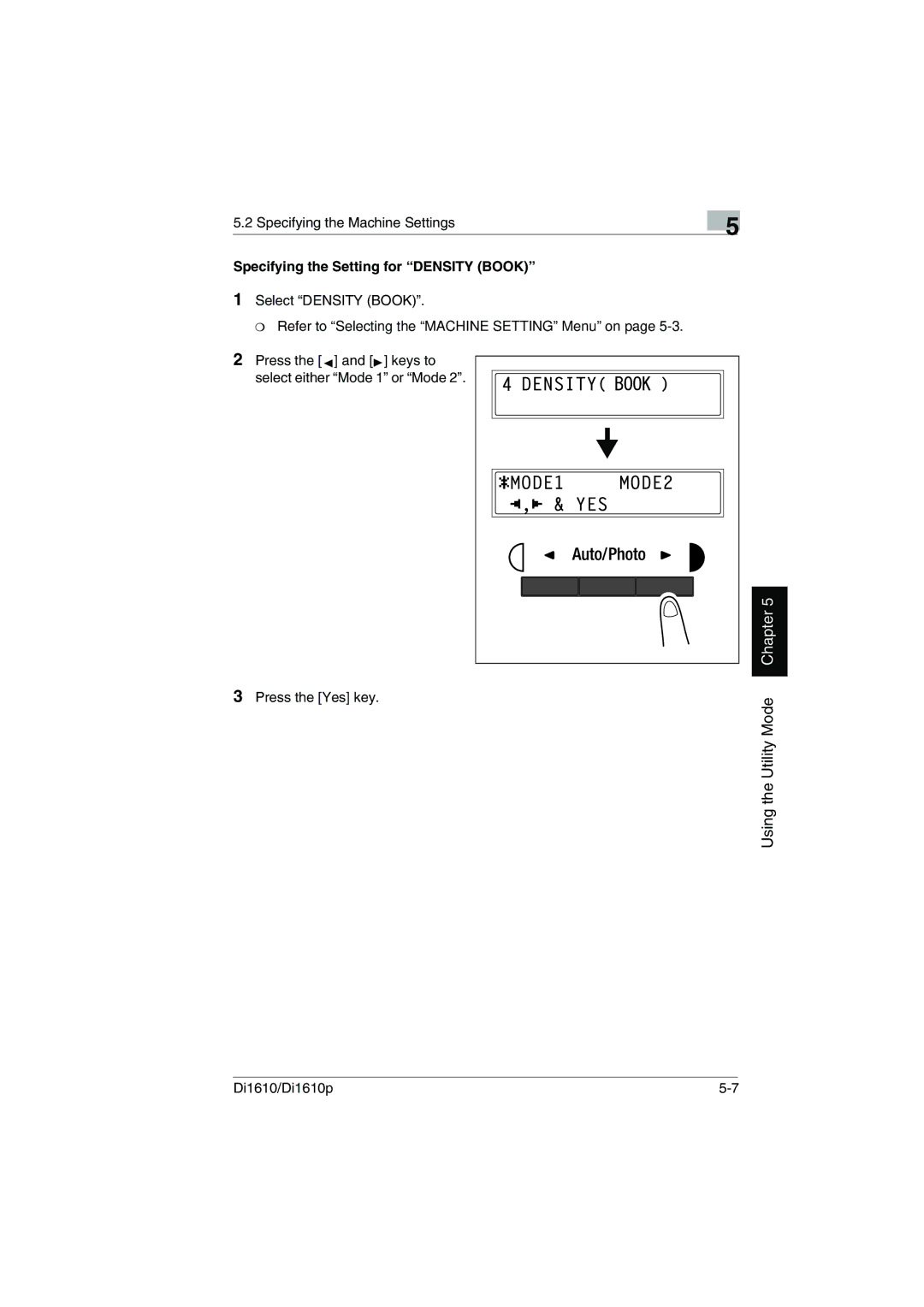 Konica Minolta Di1610p user manual Specifying the Setting for Density Book 