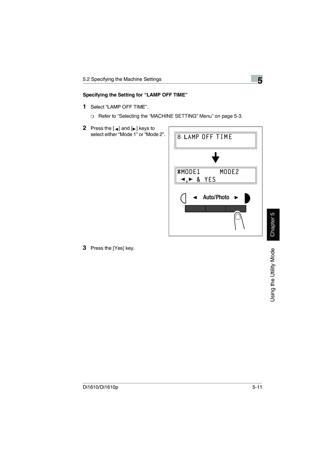 Konica Minolta Di1610p user manual Specifying the Setting for Lamp OFF Time 