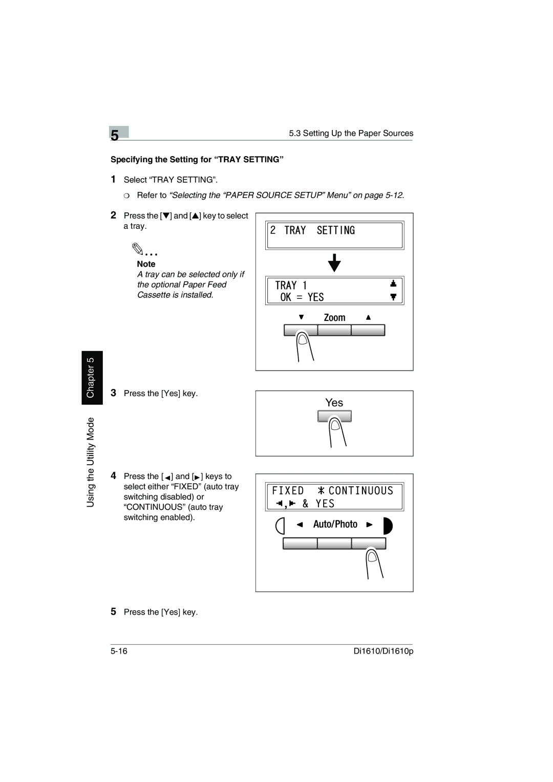 Konica Minolta Di1610p user manual Specifying the Setting for Tray Setting 