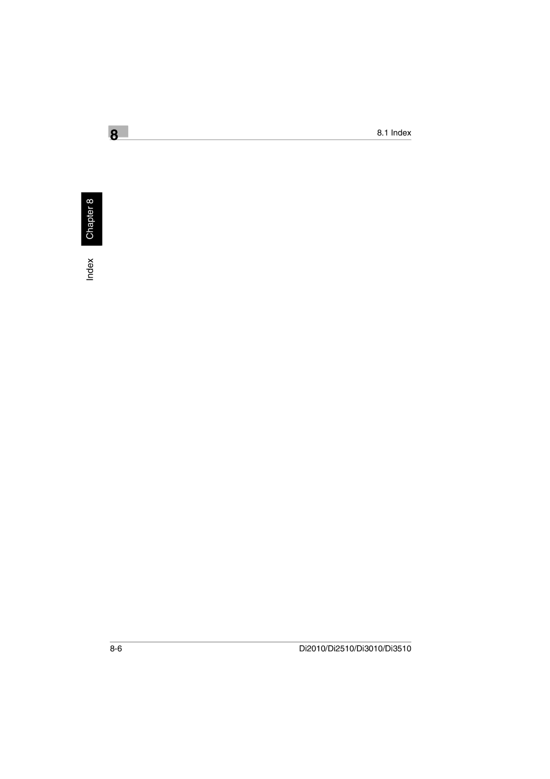 Konica Minolta Di2010 user manual Index Chapter 