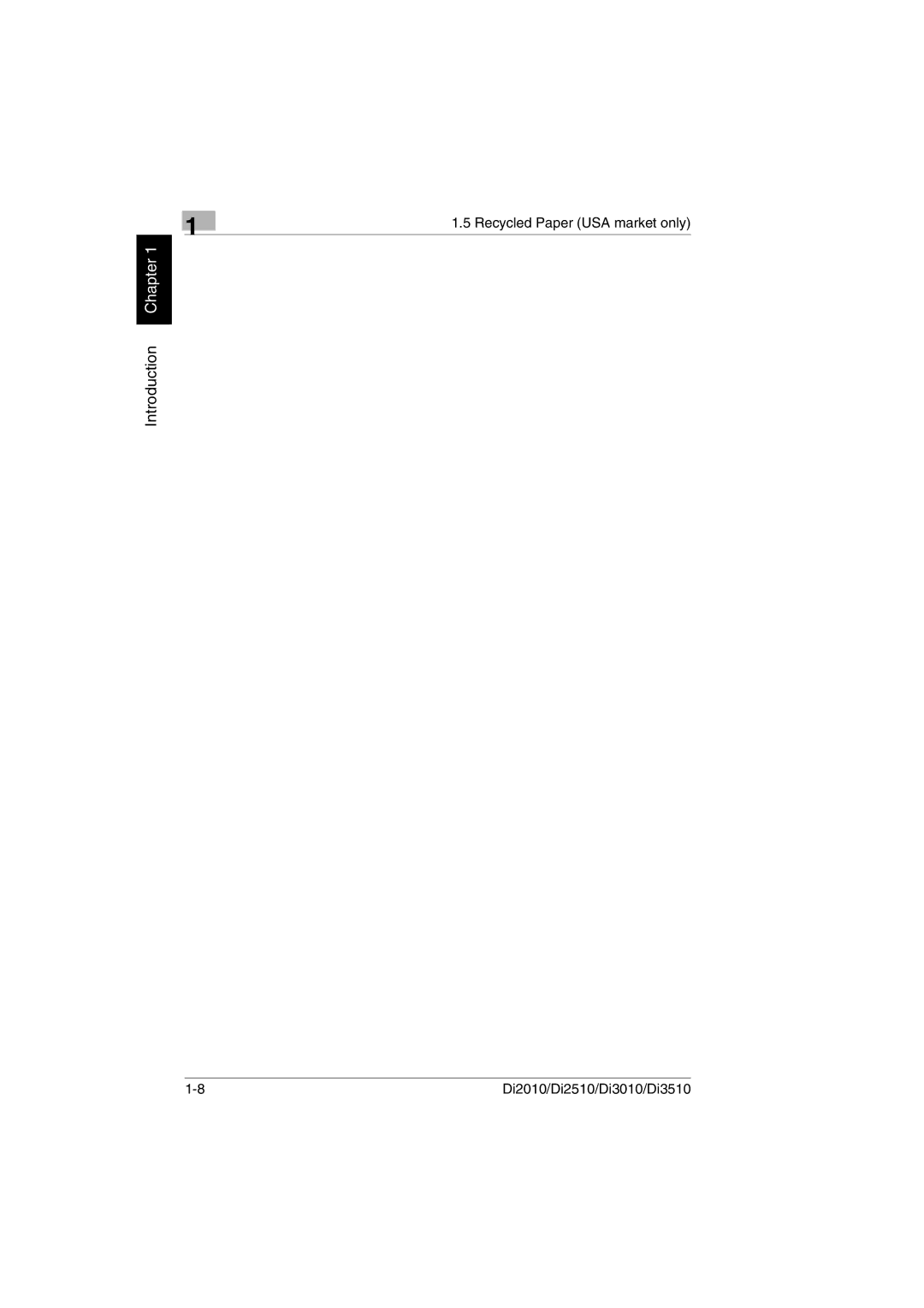 Konica Minolta Di2010 user manual Recycled Paper USA market only 