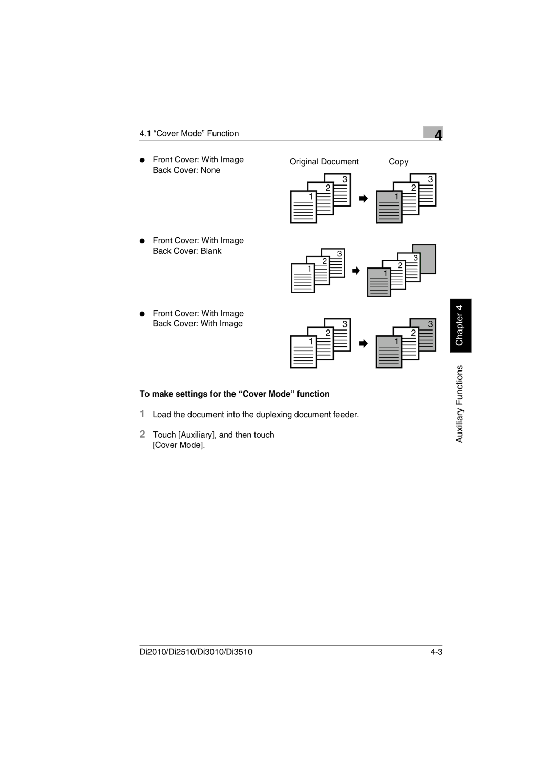 Konica Minolta Di2010 user manual To make settings for the Cover Mode function 