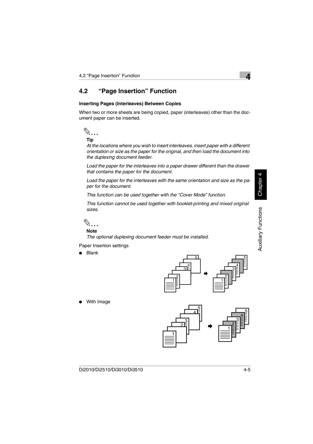 Konica Minolta Di2010 user manual Insertion Function, Inserting Pages Interleaves Between Copies, Tip 