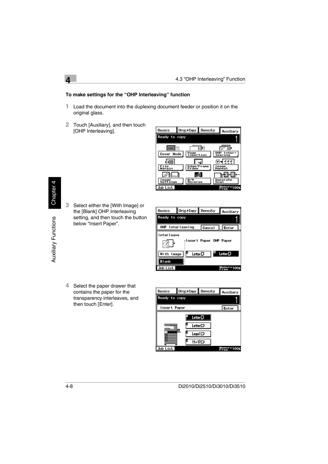 Konica Minolta Di2010 user manual To make settings for the OHP Interleaving function 