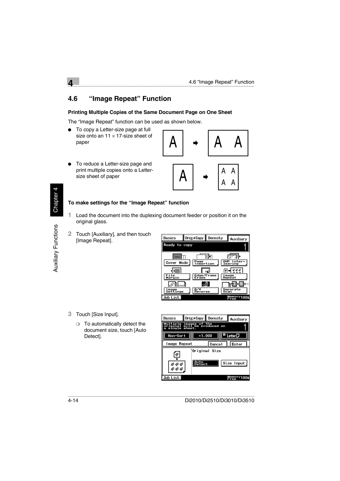 Konica Minolta Di2010 user manual Image Repeat Function, To make settings for the Image Repeat function 