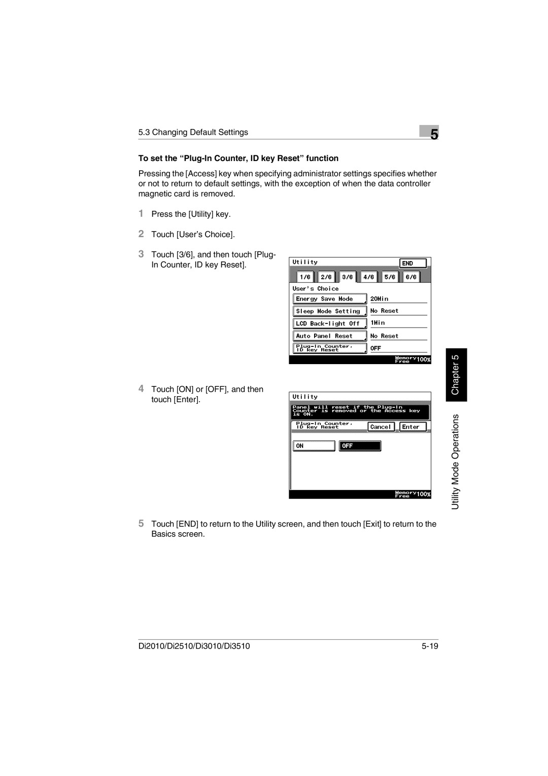 Konica Minolta Di2010 user manual To set the Plug-In Counter, ID key Reset function 