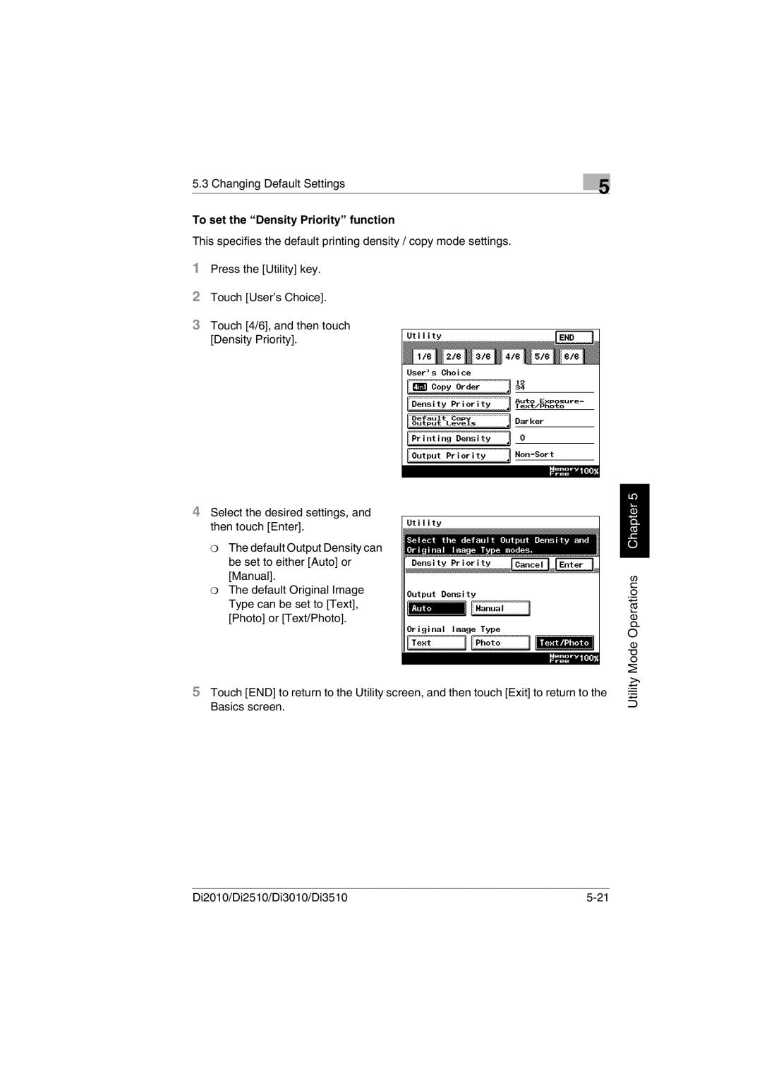 Konica Minolta Di2010 user manual To set the Density Priority function 