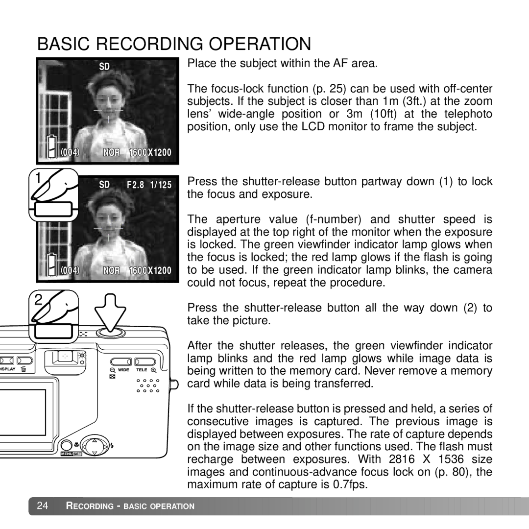 Konica Minolta DiMAGE G600 instruction manual Basic Recording Operation 