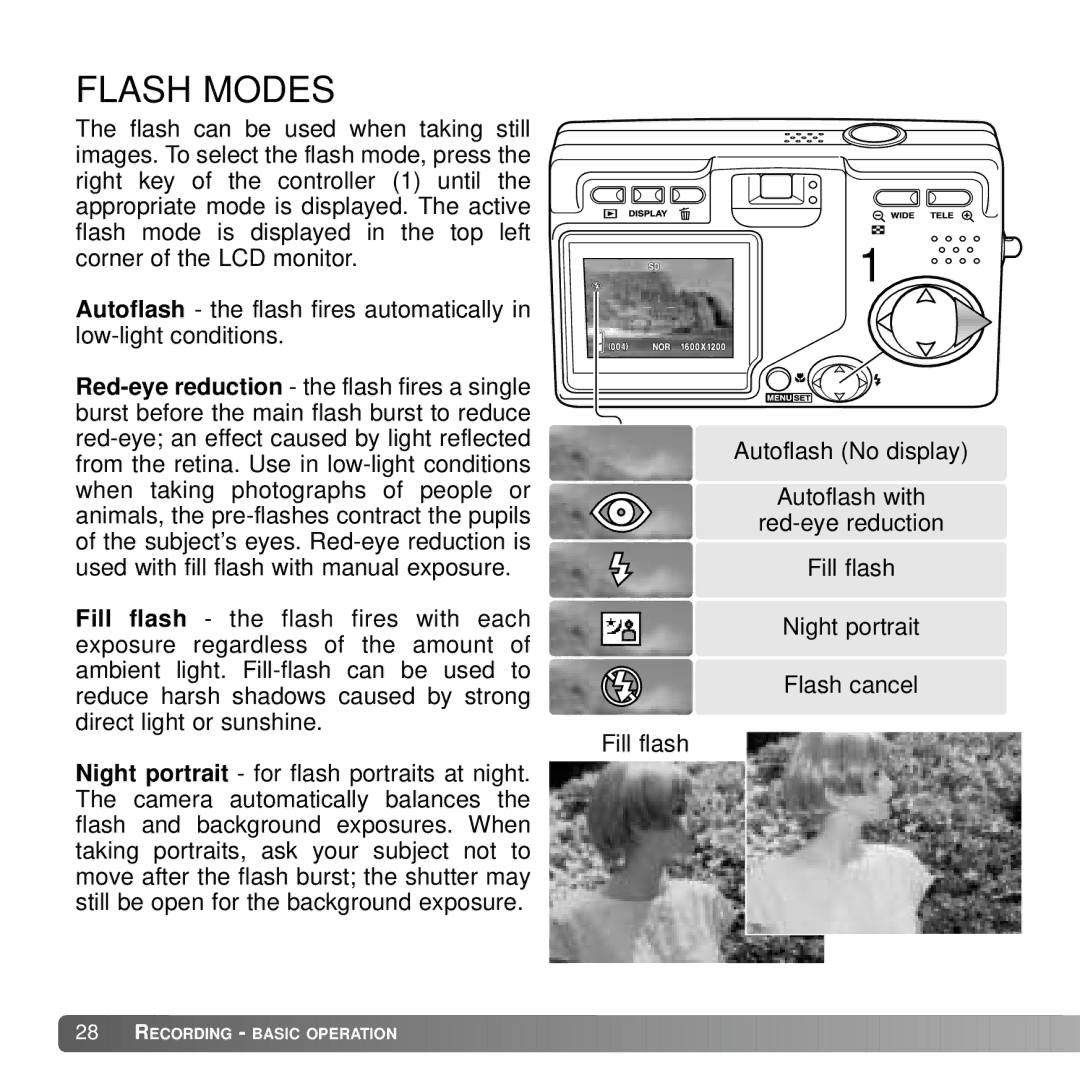 Konica Minolta DiMAGE G600 instruction manual Flash Modes 