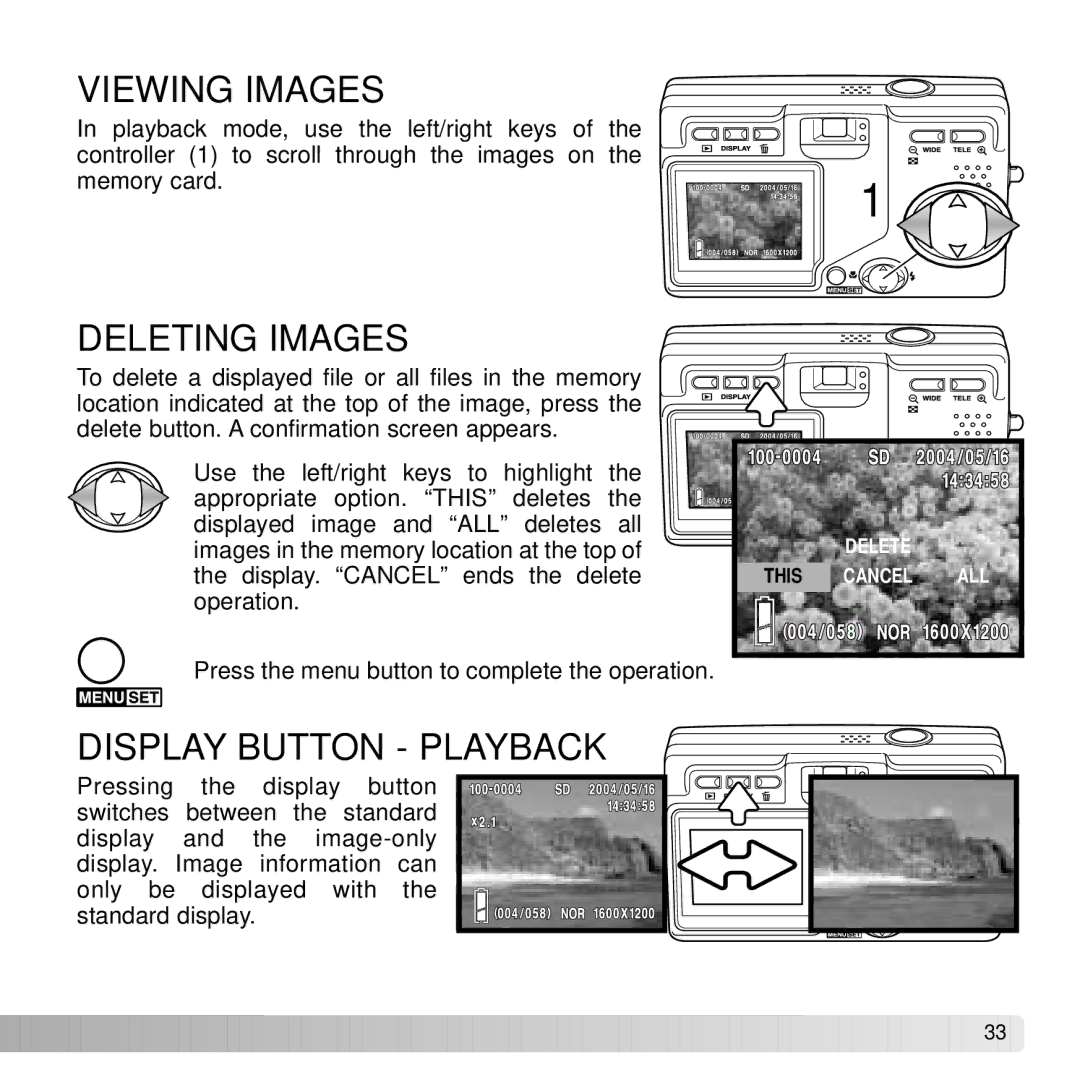 Konica Minolta DiMAGE G600 instruction manual Viewing Images, Display Button Playback 