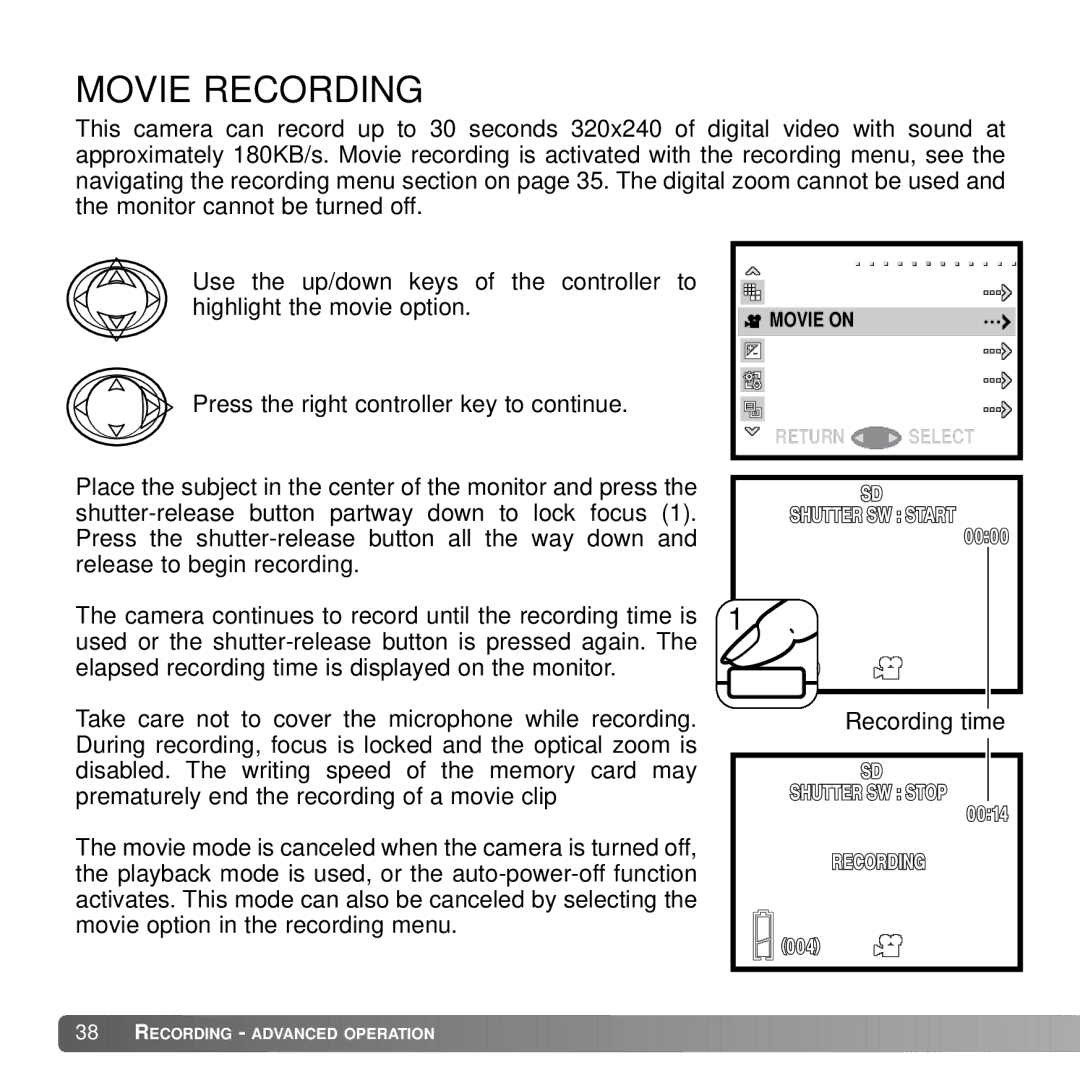 Konica Minolta DiMAGE G600 instruction manual Movie Recording 