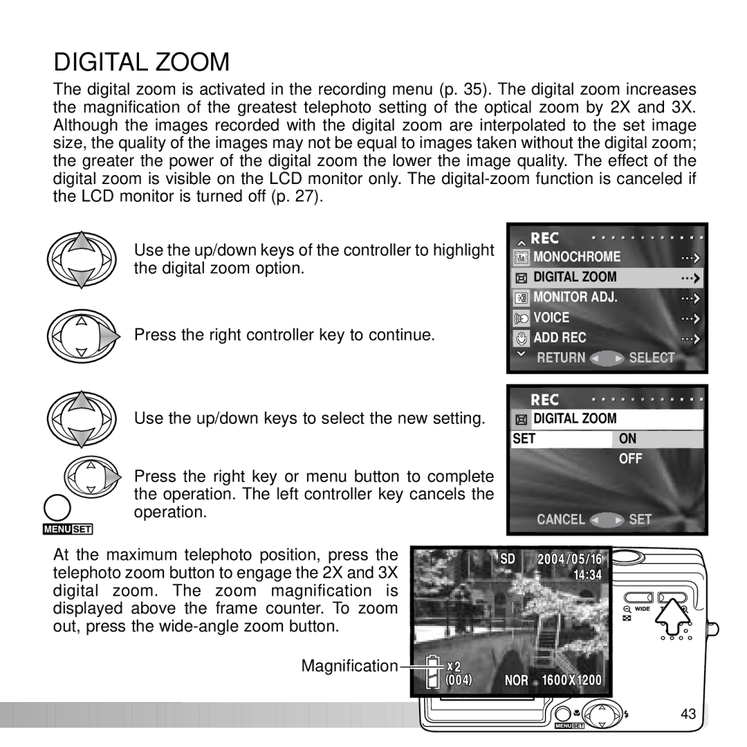 Konica Minolta DiMAGE G600 instruction manual Digital Zoom 