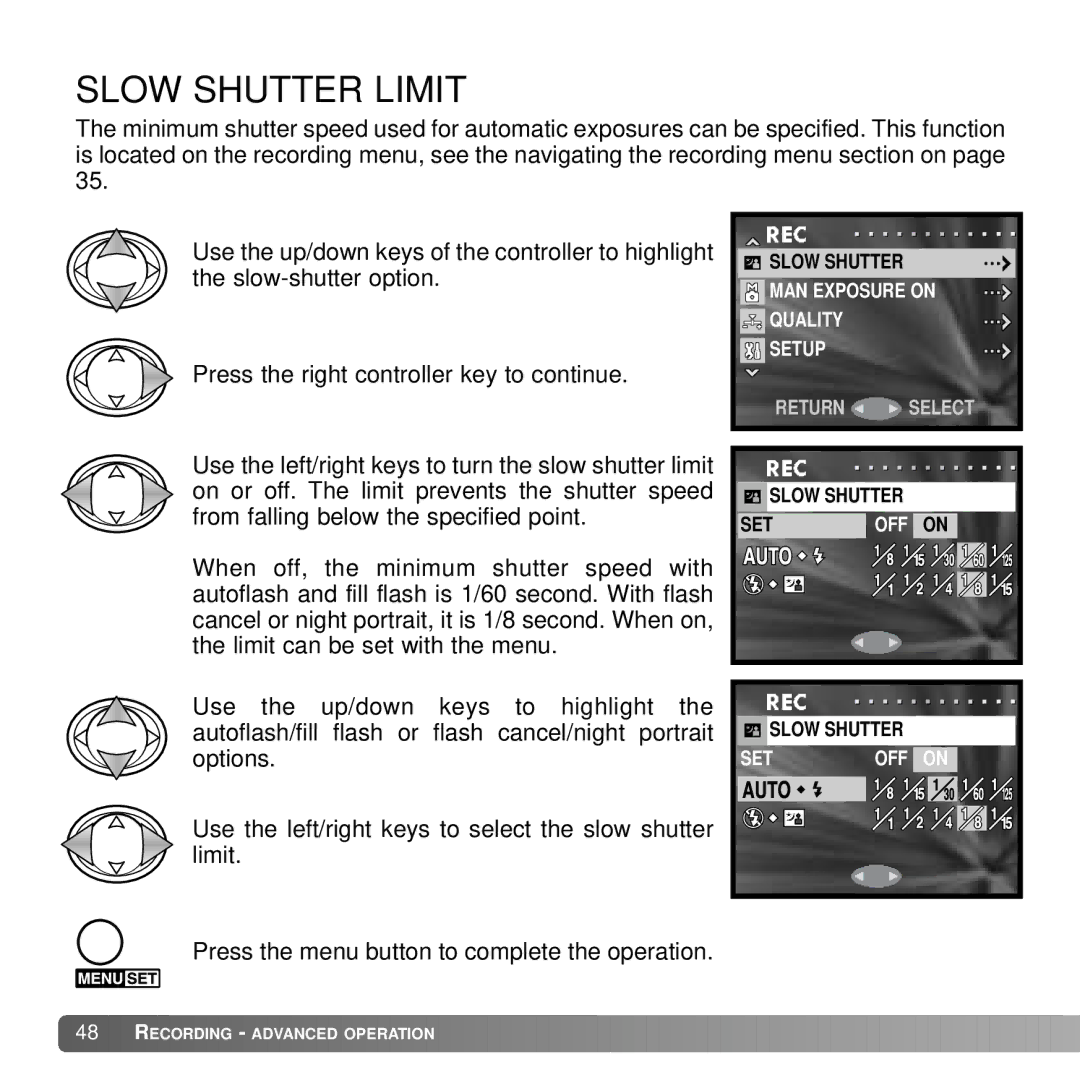 Konica Minolta DiMAGE G600 instruction manual Slow Shutter Limit 